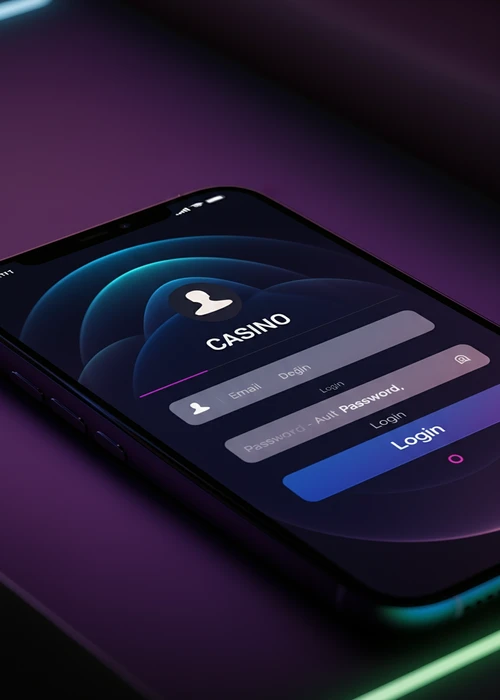 Bildschirm für den sicheren Login bei Vox Casino mit Feldern für E-Mail, Passwort und Social-Media-Optionen.